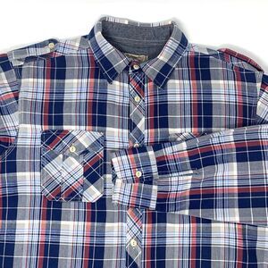 Superbad Shirt Vintag Blue & Gray Plaid Long Sleeve Mens Casual Shirt Size Large